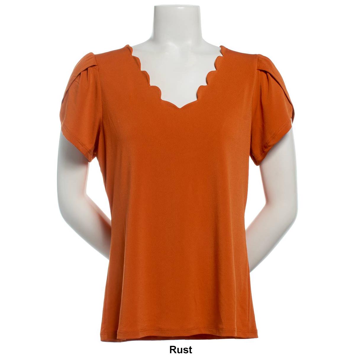 Plus Size Notations Short Tulip Sleeve Scallop Neck Moss Blouse