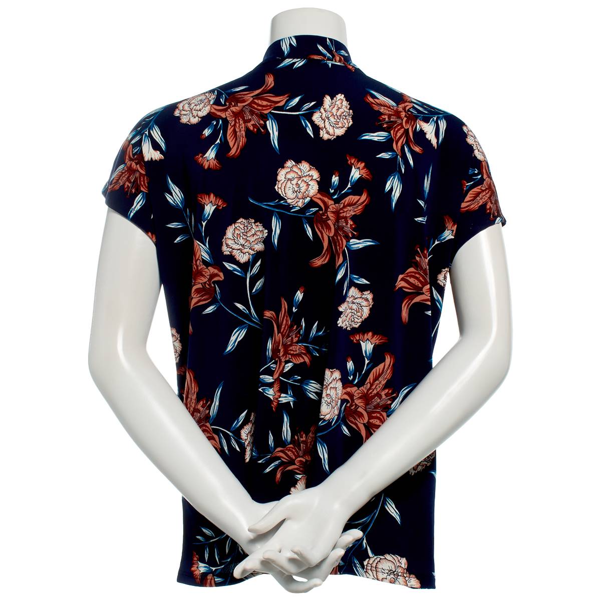 Petite Notations Short Sleeve Floral Crepe V-Neck Blouse