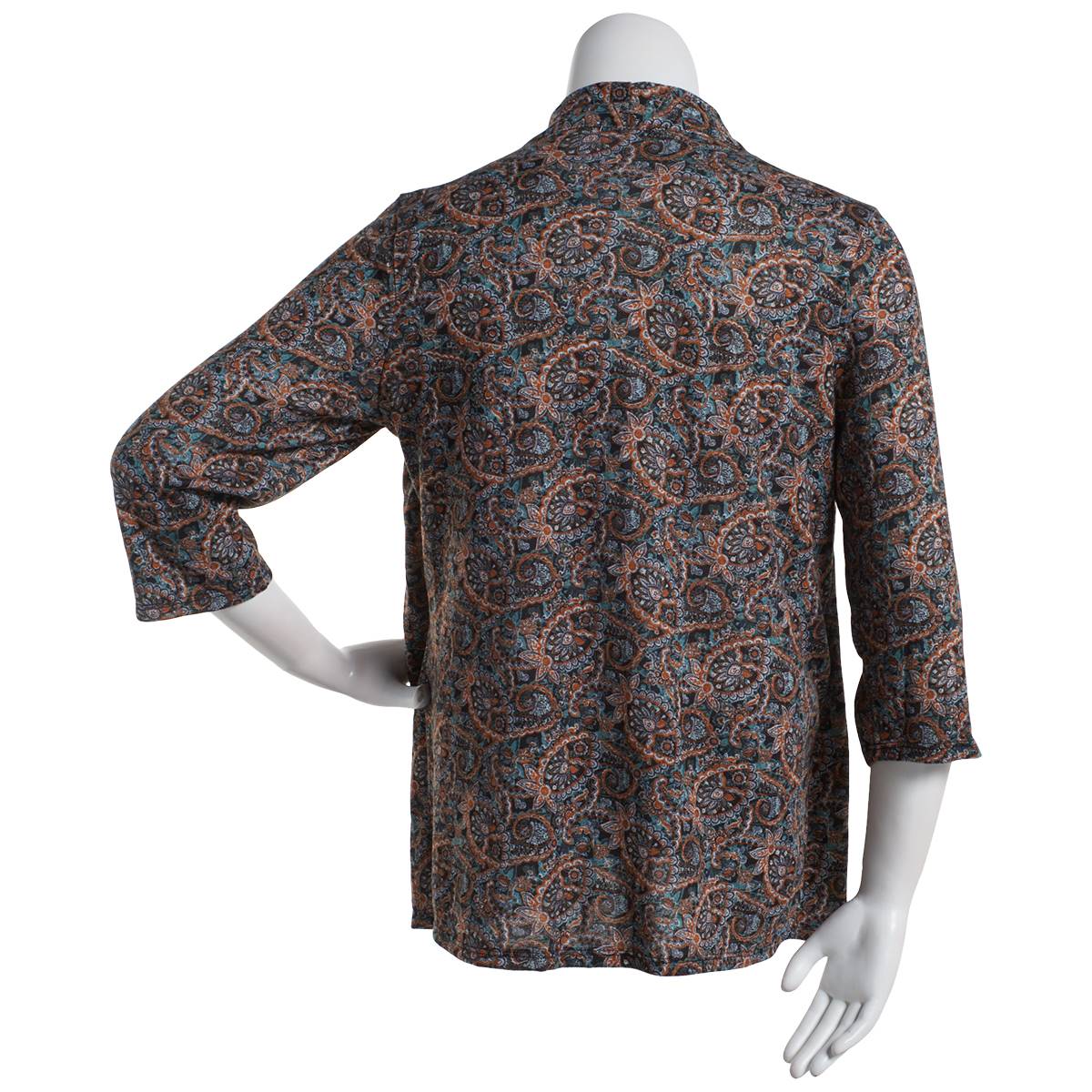 Plus Size Notations Paisley 2Fer Blouse W/Necklace - Black/Taupe