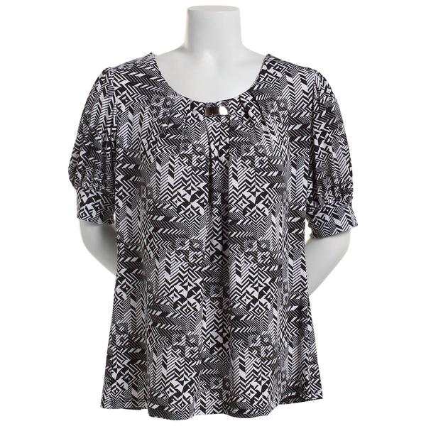 Petite Notations Short Sleeve Bar Neck Geometric Blouse alternate view