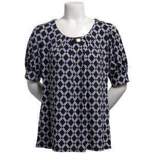 Petite Notations Short Sleeve Bar Neck Diamond Blouse