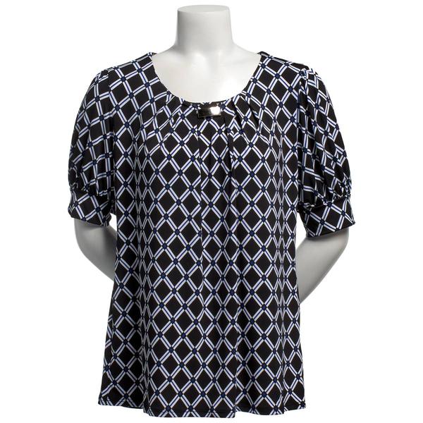 Petite Notations Short Sleeve Bar Neck Diamond Blouse