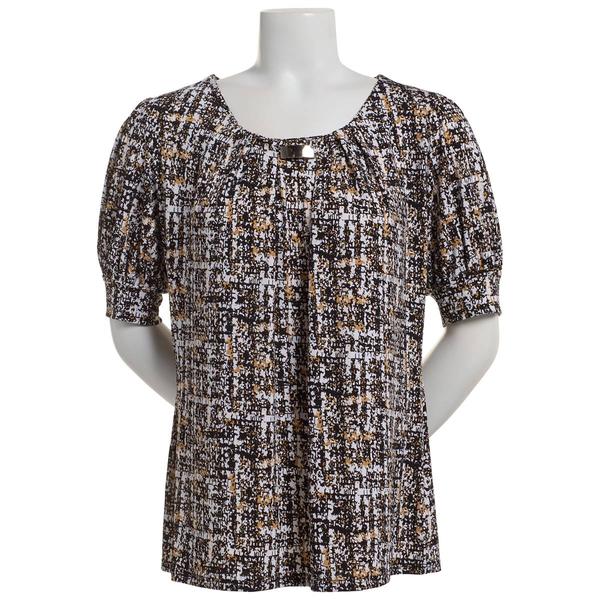 Petite Notations Short Sleeve Abstract w/Neck Bar Blouse alternate view