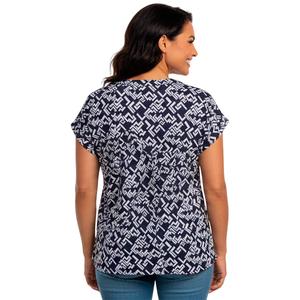 Petite Notations Short Sleeve Geometric Tie Neck Grommet Blouse alternate view
