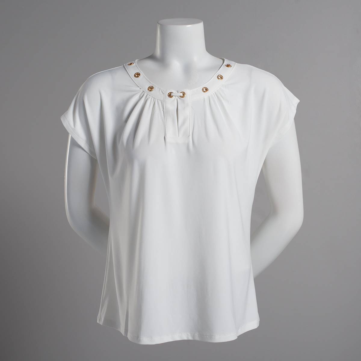 Petite Notations Short Sleeve Solid Basic Shell Blouse