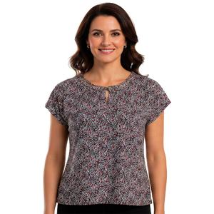 Petite Notations Short Sleeve Abstract Keyhole Neck Blouse