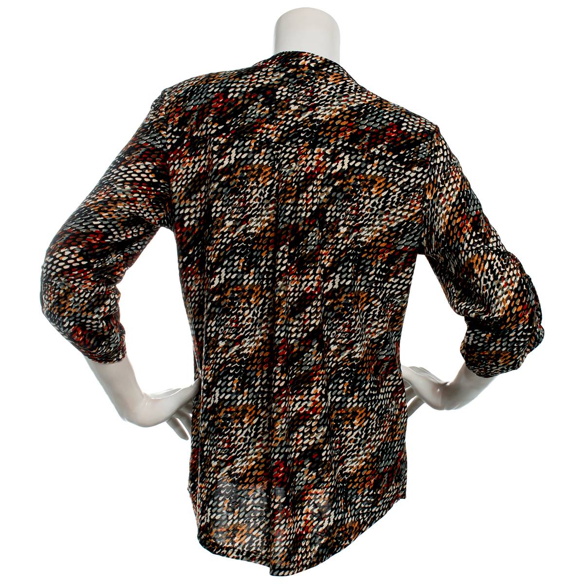 Petite Notations 3/4 Sleeve Jacquard Pintuck 1/2 Button Blouse