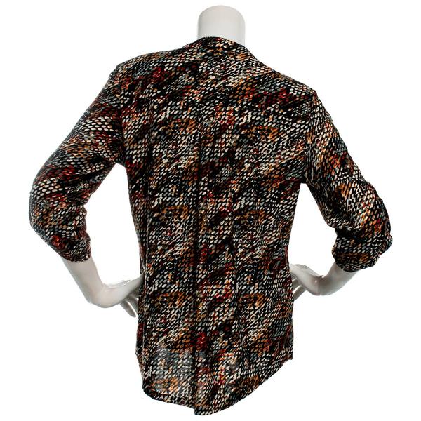 Womens Notations 3/4 Sleeve Jacquard Pintuck 1/2 Button Blouse alternate view