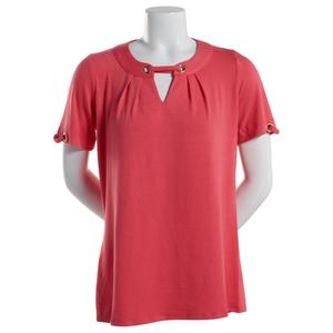 Petite Notations Short Sleeve Keyhole Basic Knit Calypso Blouse