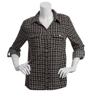 Petite Notations 3/4 Roll Tab Sleeve Geometric Blouse