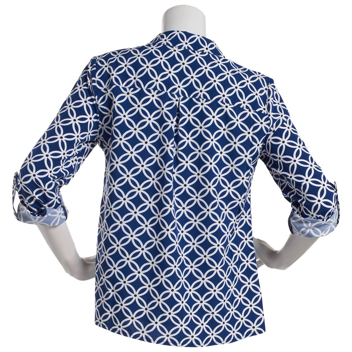 Petite Notations 3/4 Roll Tab Lattice Casual Button Down