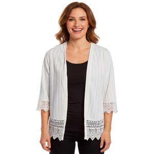 Petite Notations 3/4 Sleeve Scallop Hem Crochet Cardigan alternate view