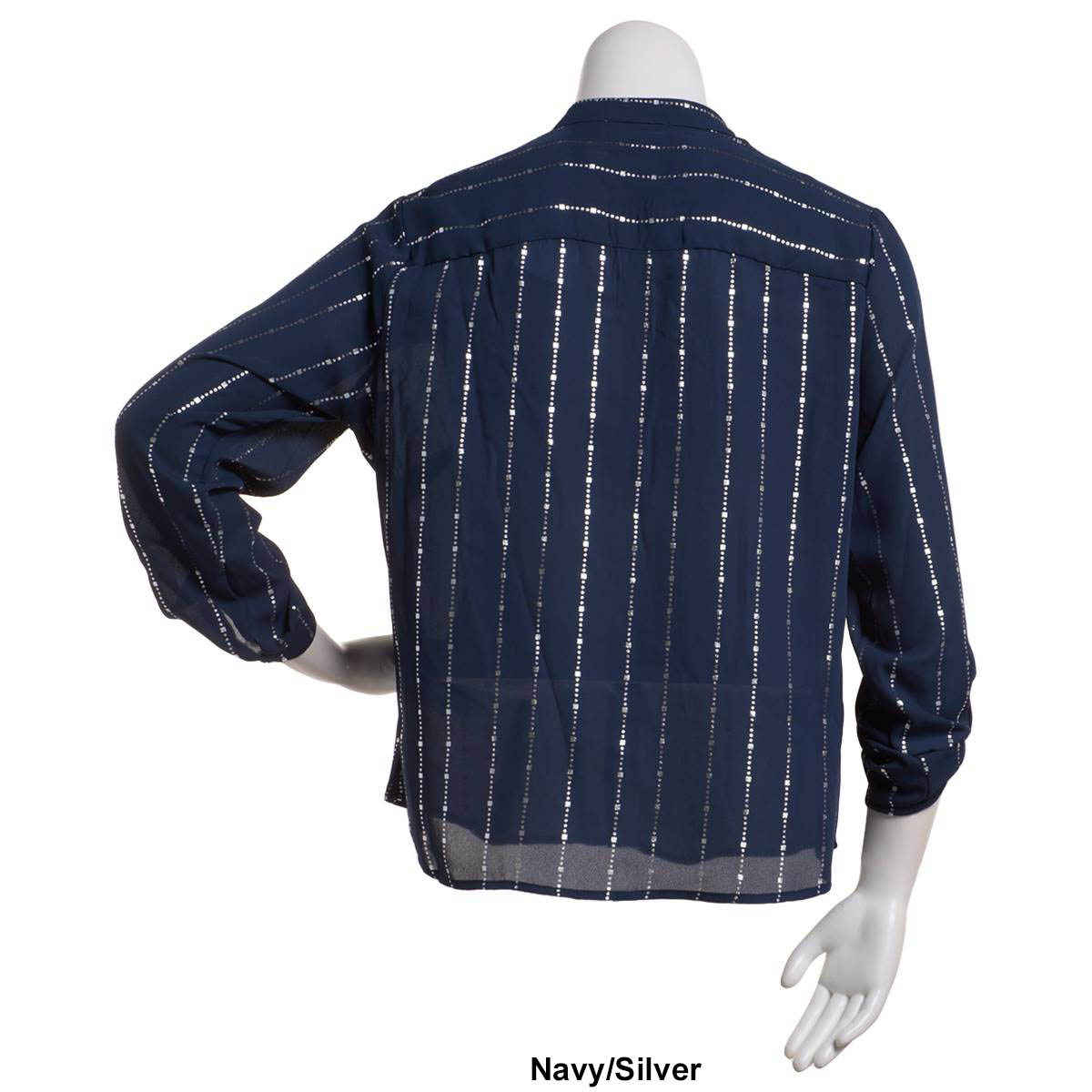 Plus Size Notations 3/4 Roll Sleeve Foil Striped Button Down