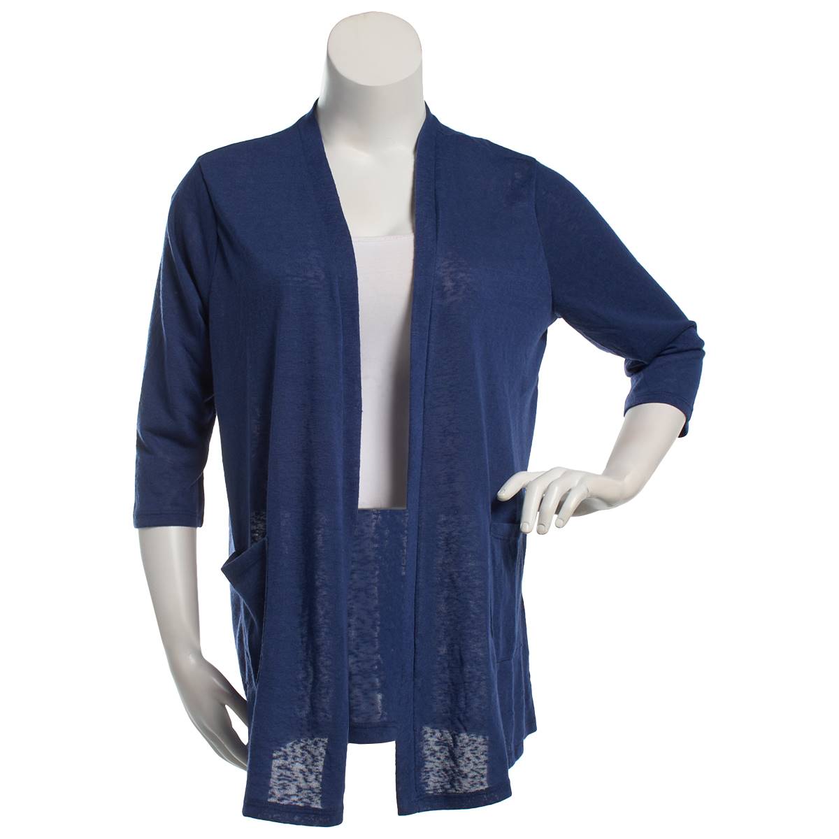 Plus Size Notations 3/4 Sleeve Solid Hacci Open Front Cardigan