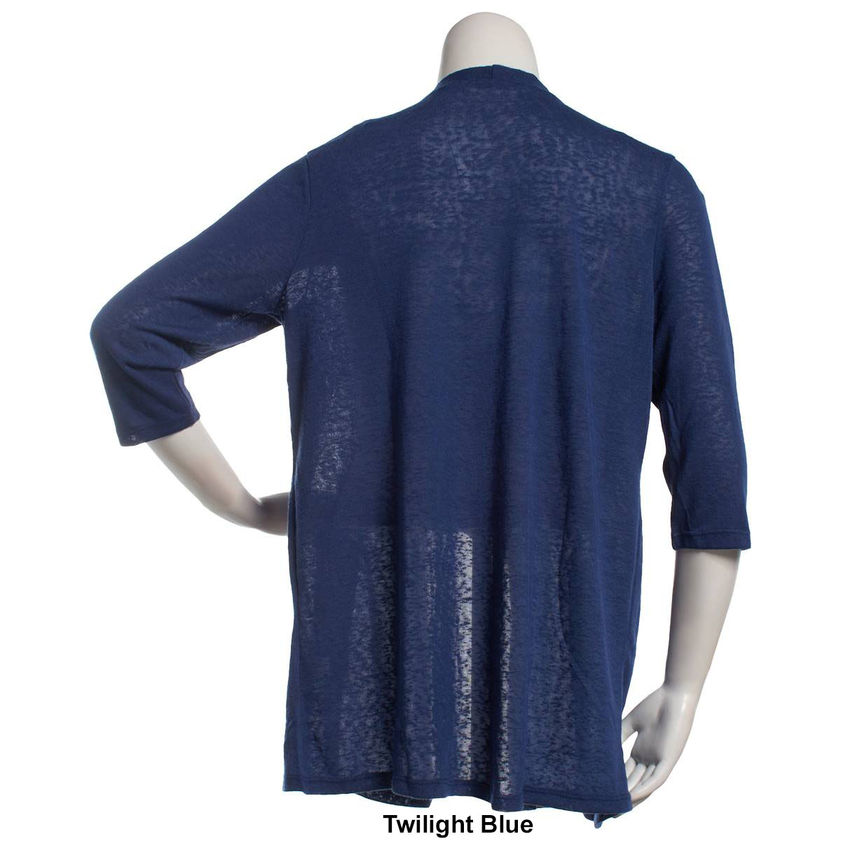 Plus Size Notations 3/4 Sleeve Solid Hacci Open Front Cardigan