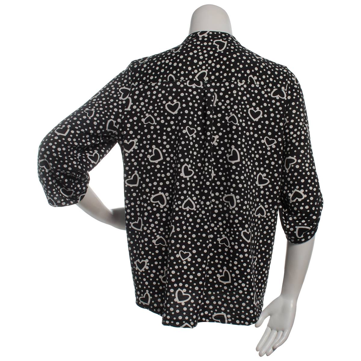 Plus Size Notations 3/4 Roll Sleeve Heart Dot Smocked Blouse