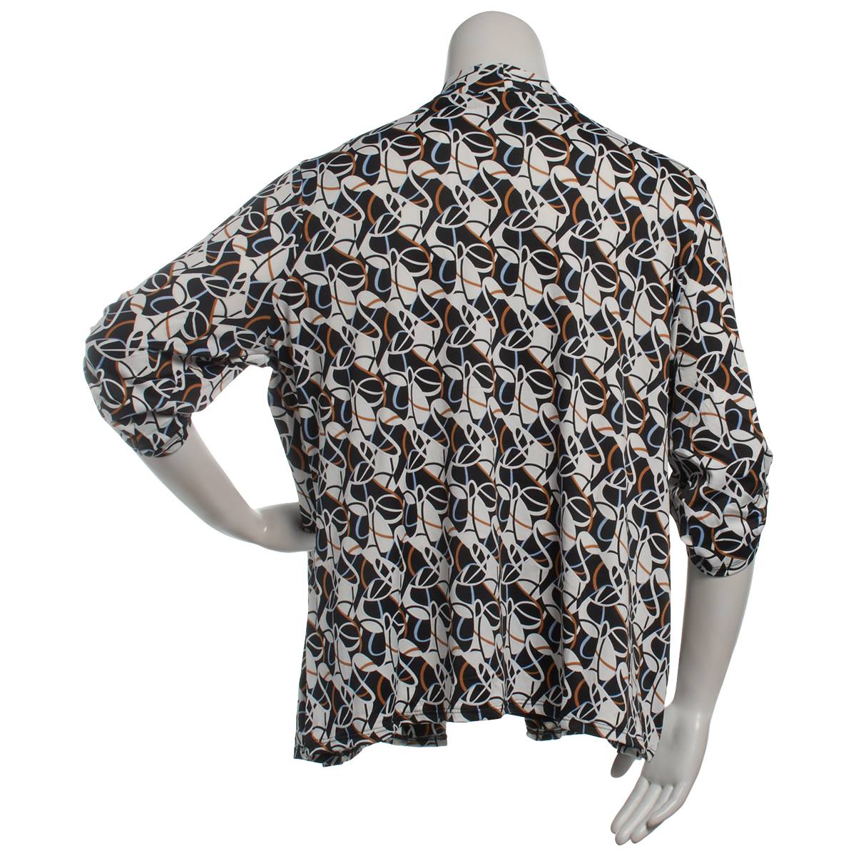 Plus Size Notations 3/4 Sleeve Abstract 2Fer Cardigan Blouse