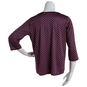 Plus Size Notations 3/4 Sleeve Geo Grommet Neck Blouse alternate view