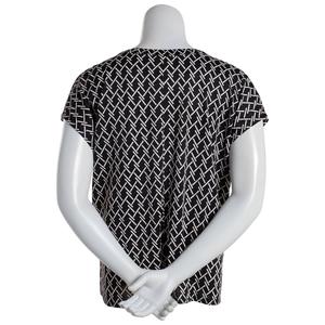 Plus Size Notations Short Sleeve Geo Grommet Neck Blouse alternate view
