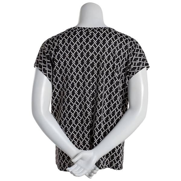 Plus Size Notations Short Sleeve Geo Grommet Neck Blouse alternate view