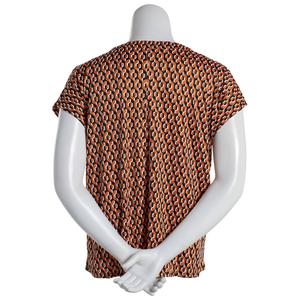 Plus Size Notations Short Sleeve Geometric Grommet Neck Blouse alternate view