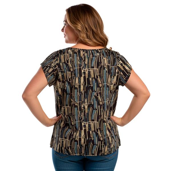 Plus Size Notations Tulip Sleeve Double Bar Neck Abstract Blouse alternate view