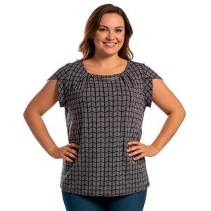 Plus Size Notations Tulip Sleeve Double Bar Neck Dot Blouse