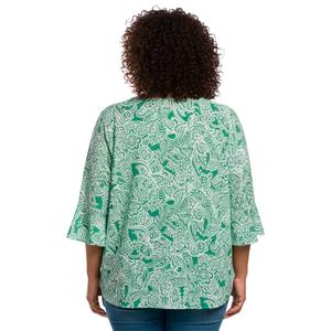 Plus Size Notations 3/4 Ruffle Sleeve Keyhole Neck Paisley Blouse alternate view