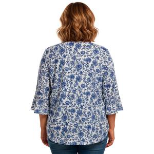 Plus Size Notations 3/4 Ruffle Sleeve Keyhole Neck Floral Blouse alternate view
