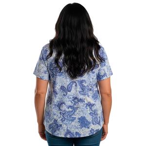 Plus Size Notations Short Sleeve Paisley Bar Keyhole Neck Blouse alternate view