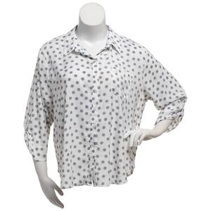 Plus Size Notations 3/4 Roll Tab Sleeve Dot Casual Button Down
