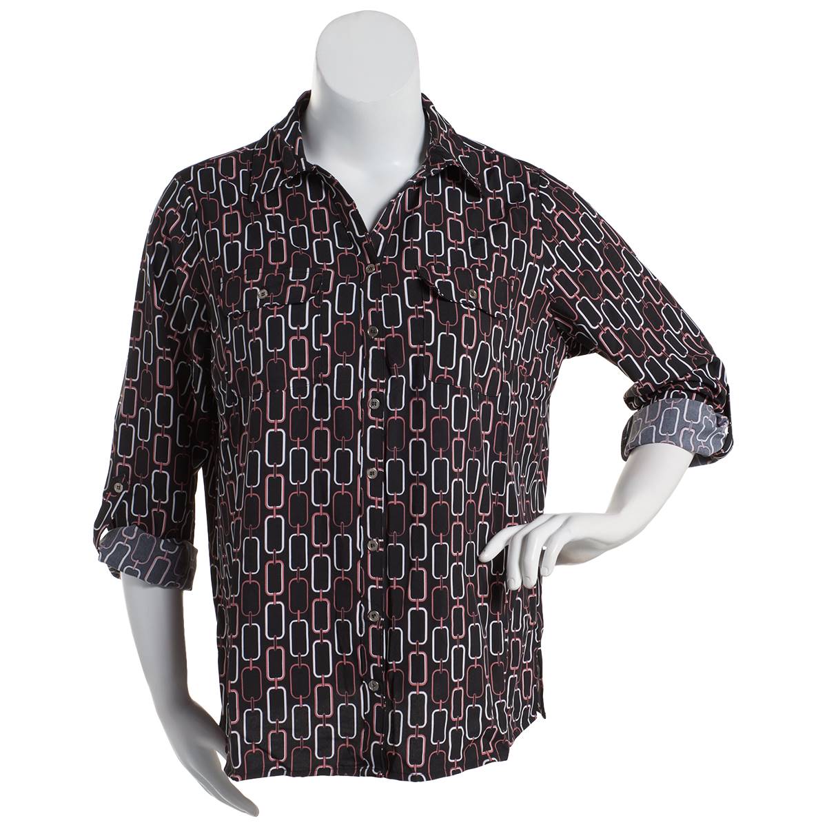 Plus Size Notations 3/4 Sleeve Linked Casual Button Down