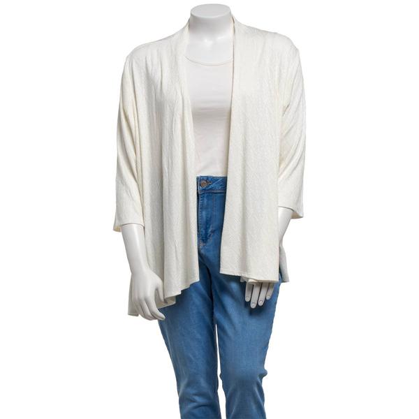Plus Size Notations 3/4 Sleeve Solid Diamond Knit Cardigan