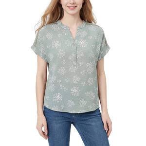 Womens NY Collection Short Sleeve Floral Henley Blouse