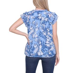 Womens NY Collection Layered Cap Sleeve Tie Neck Floral Blouse alternate view