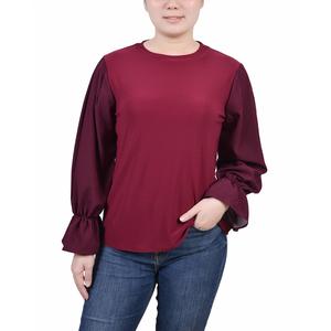 Womens NY Collection Long Silky Stripe Sleeve Knit Blouse