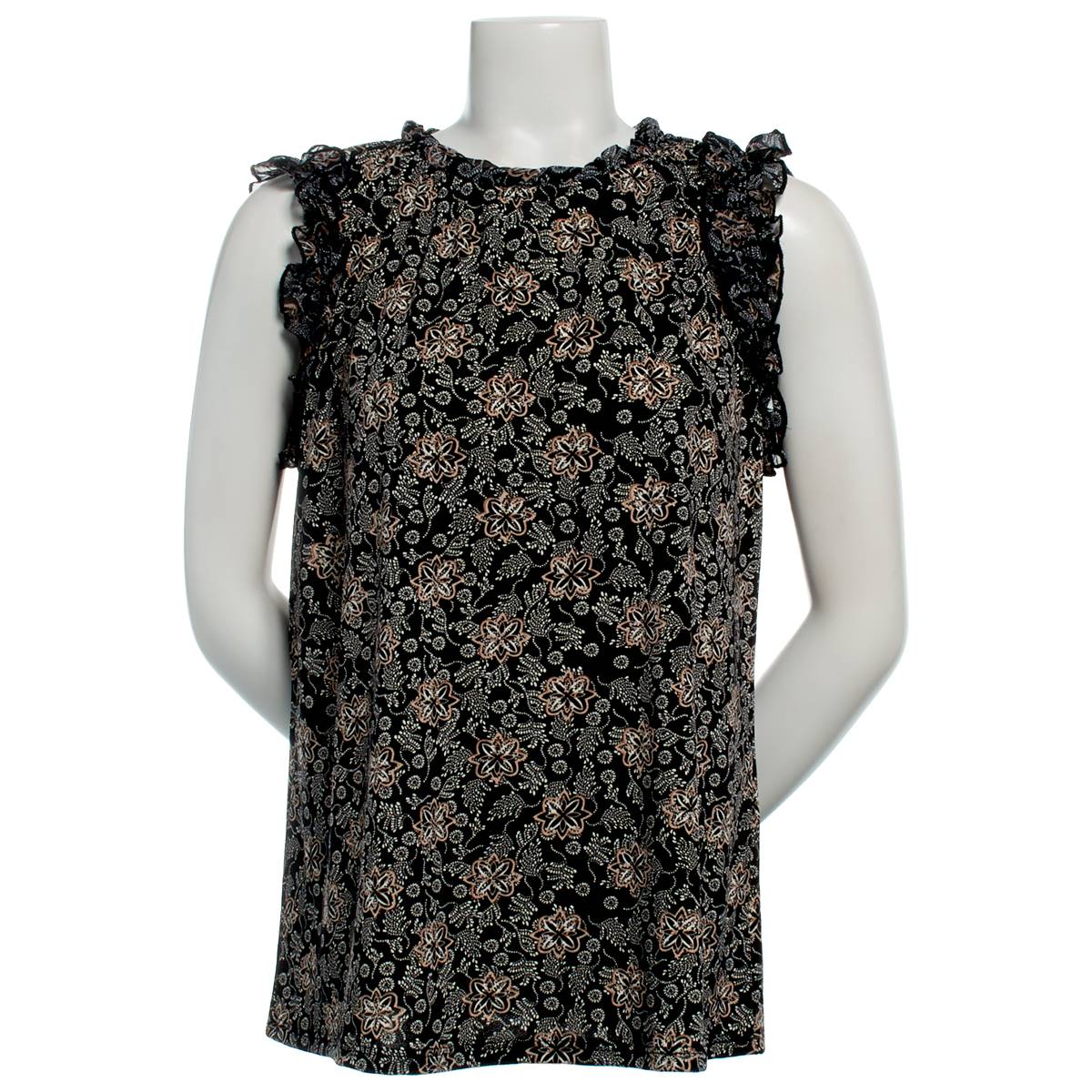 Womens NY Collection Ruffle Sleeveless Floral Blouse