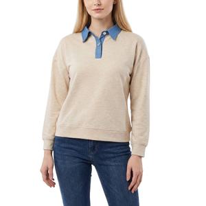 Petite NY Collection Long Sleeve Denim Trim Sweater alternate view