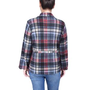 Womens NY Collection Collared Plaid Tie Waist Button Front Blouse alternate view