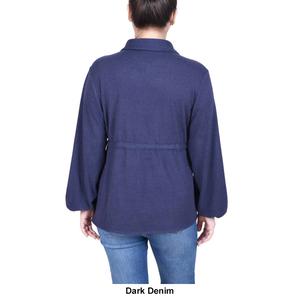 Womens NY Collection Collared Solid Tie Waist Button Front Blouse alternate view