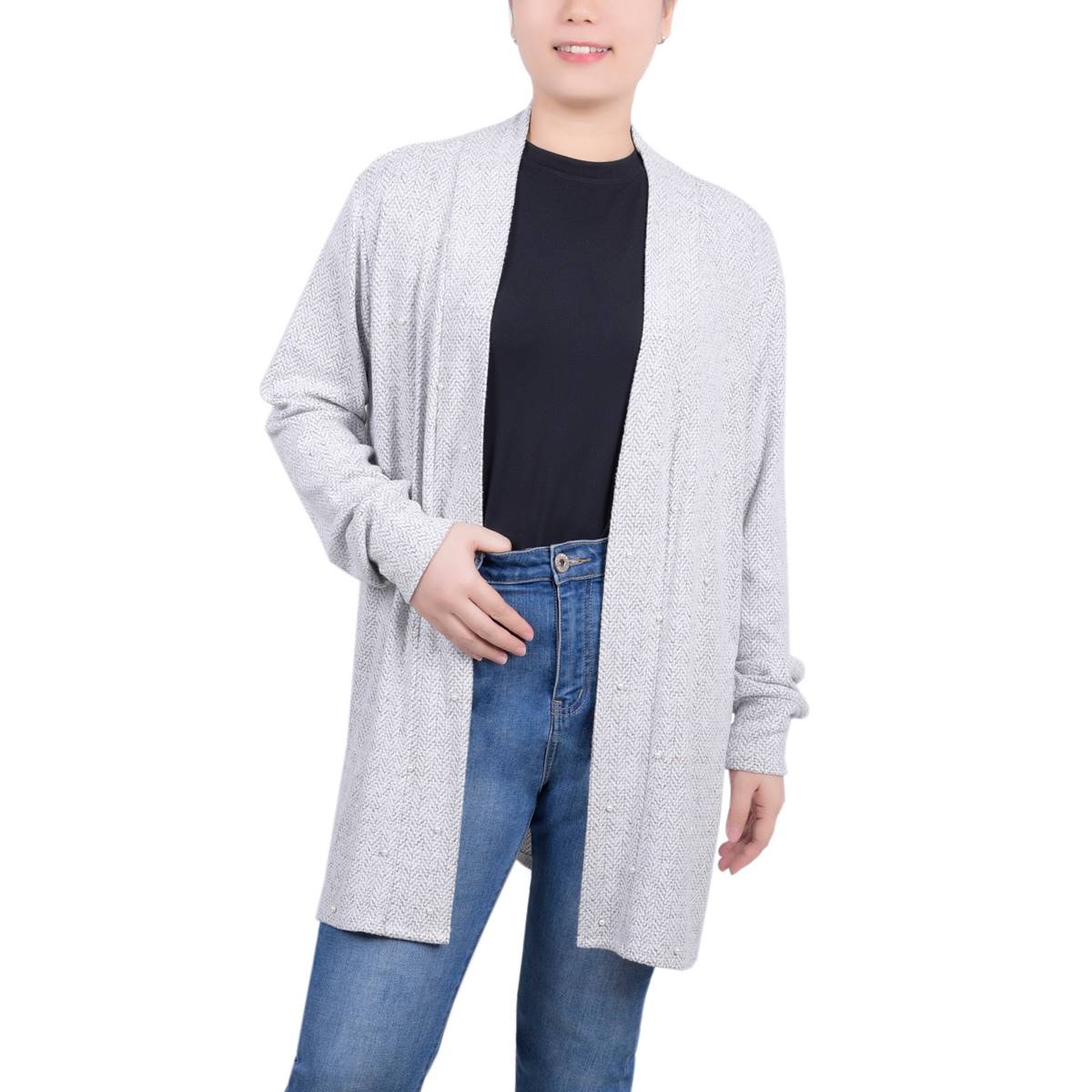 Womens NY Collection Solid Long Sleeve Cardigan