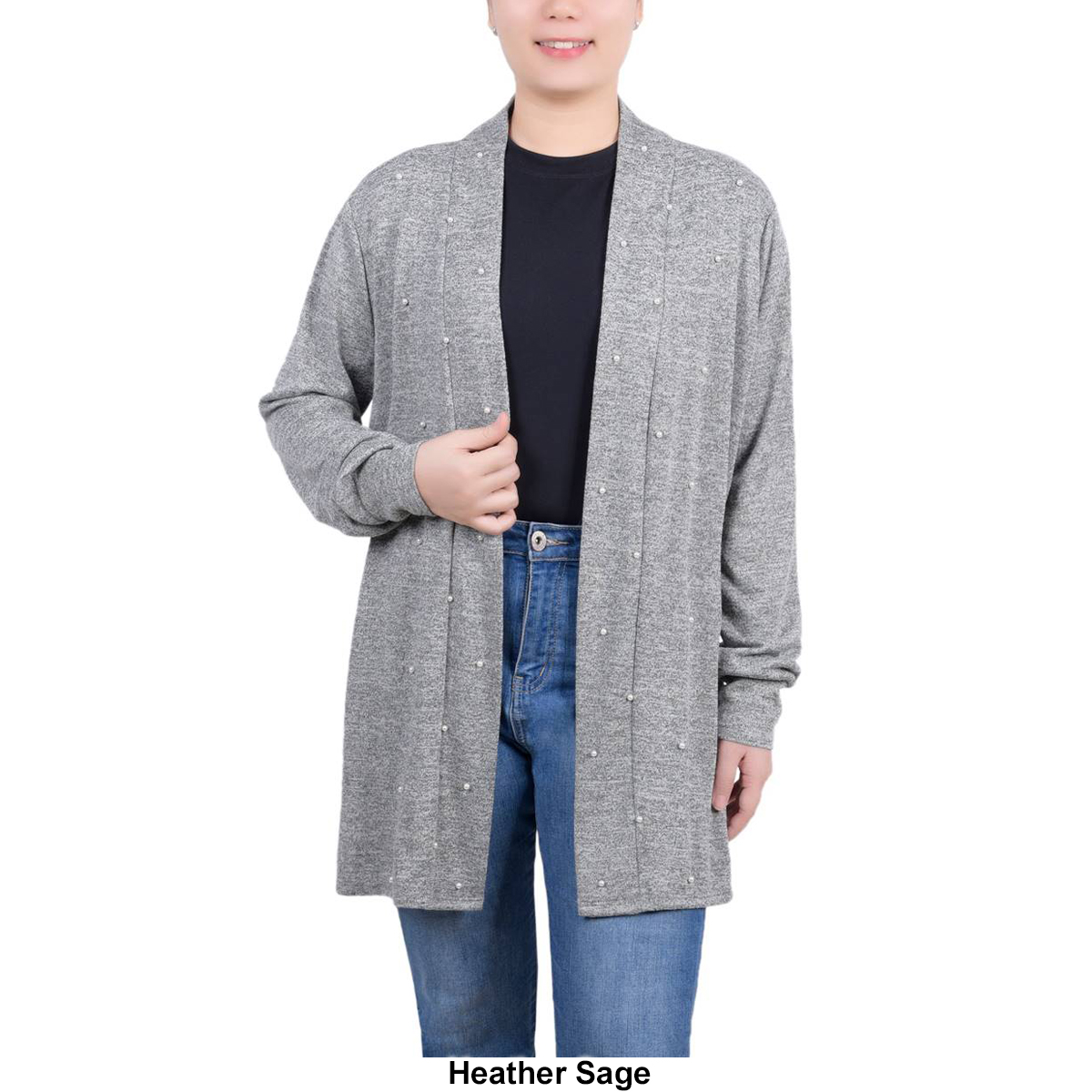 Womens NY Collection Solid Long Sleeve Cardigan