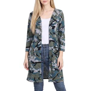 Womens NY Collection 3/4 Sleeve Camo Hacci Cardigan