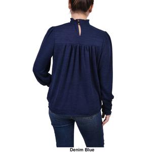 Womens NY Collection Long Sleeve Ruffle Neck Solid Pleat Blouse alternate view