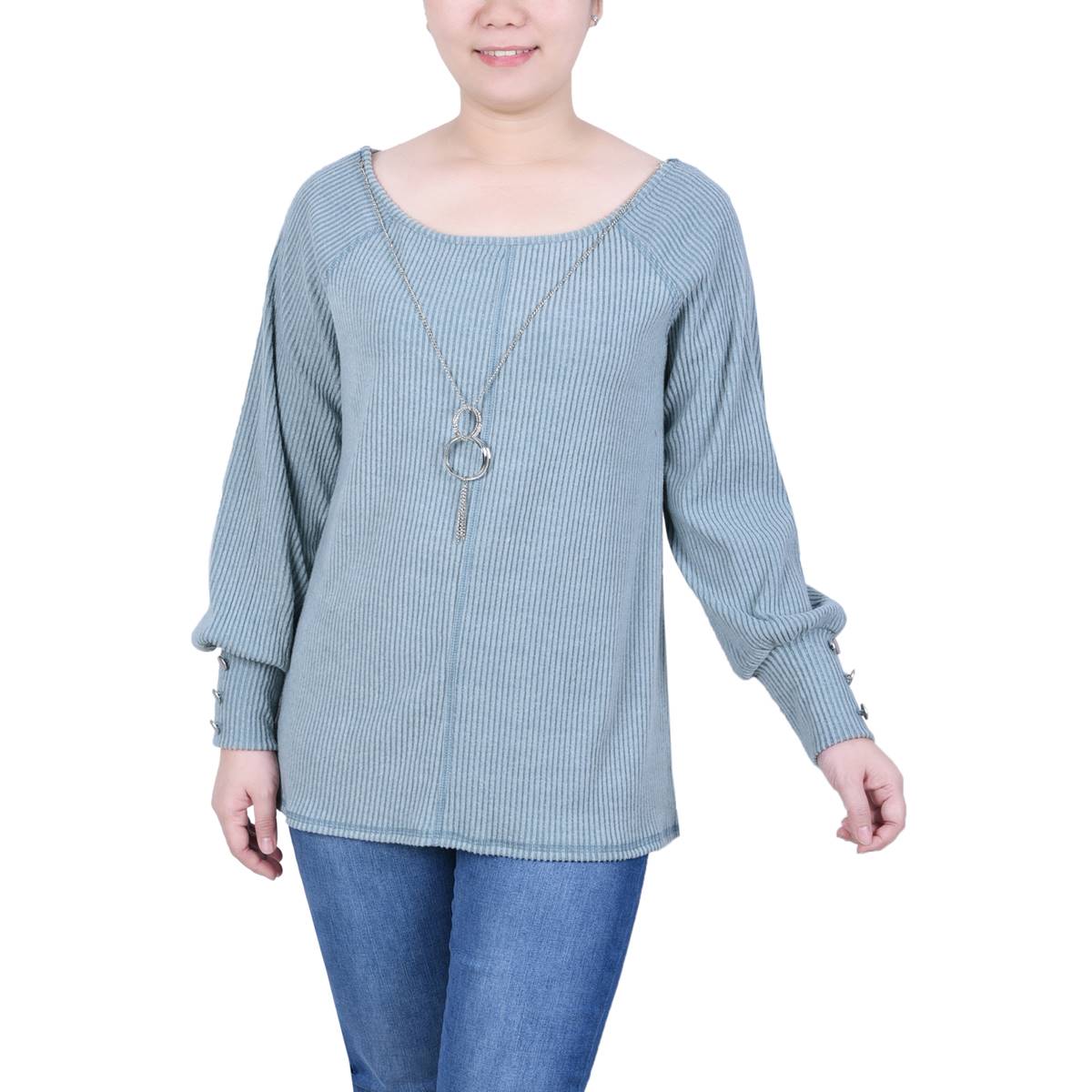 Womens NY Collection Long Sleeve Button Wrist Tunic