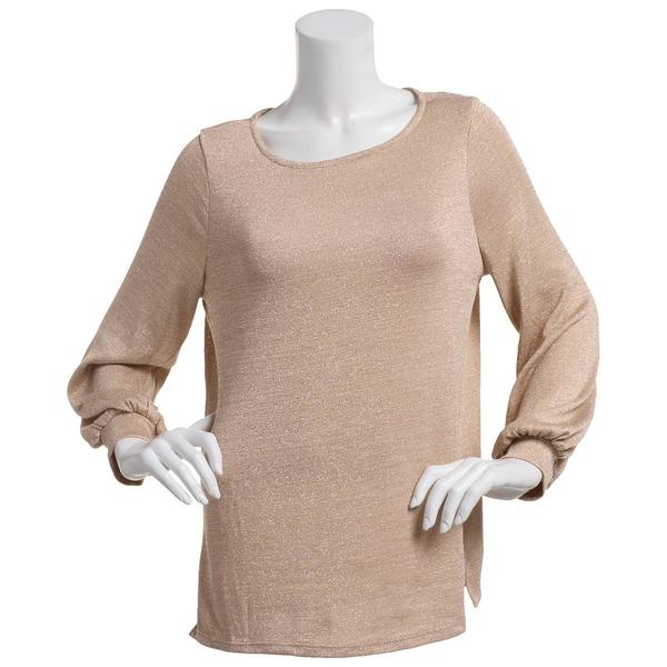 Womens NY Collection Long Sleeve Solid Metallic Hacci Blouse