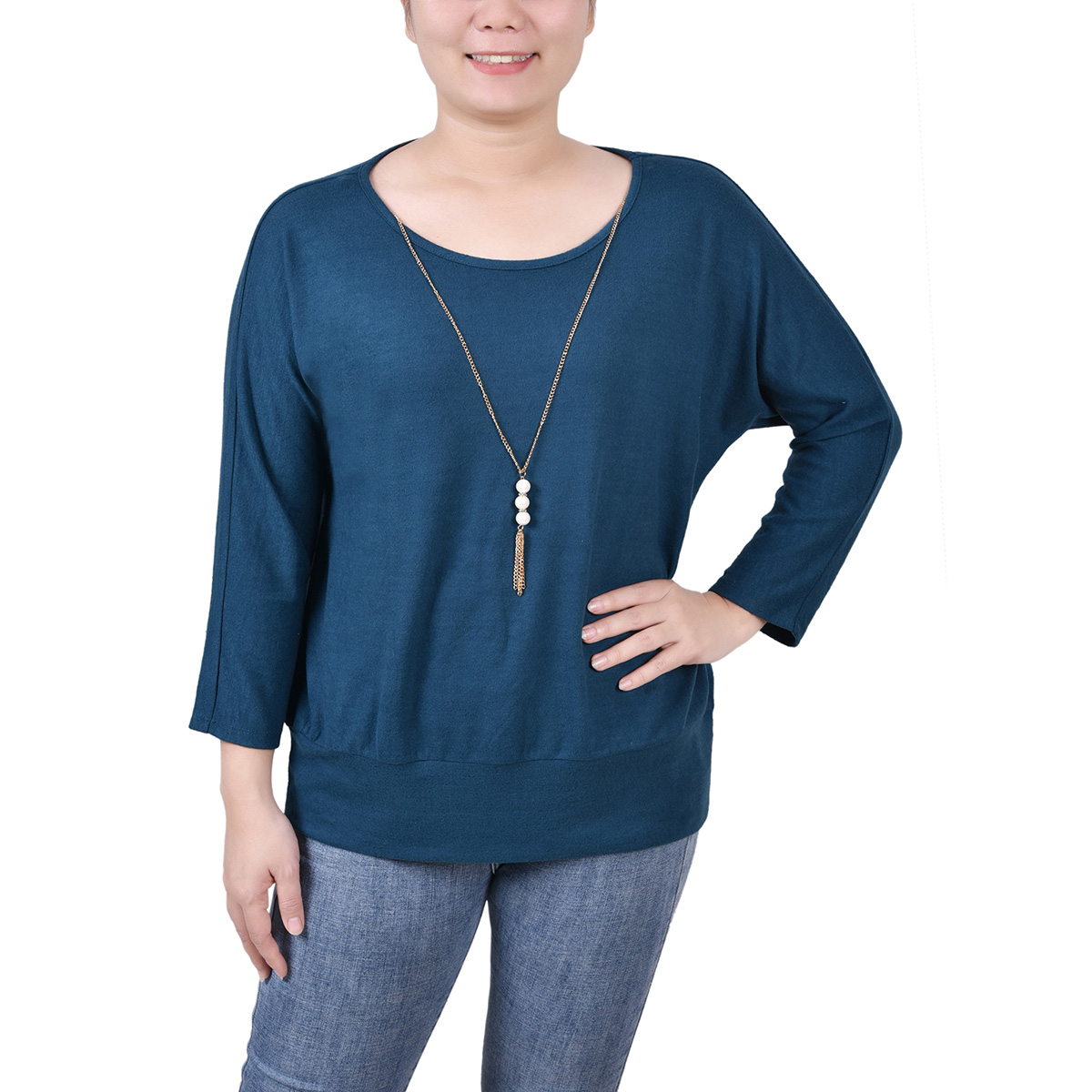 Womens NY Collection Dolman Sleeve With Necklace Blouse