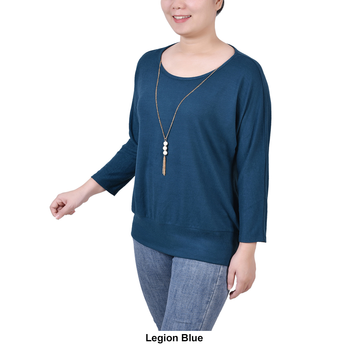 Womens NY Collection Dolman Sleeve With Necklace Blouse