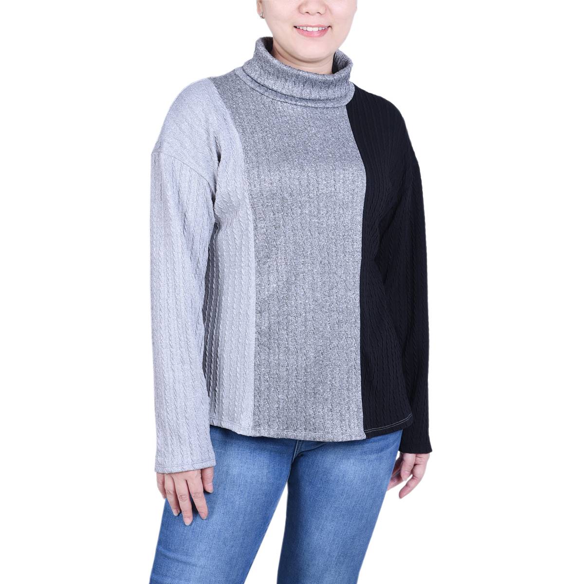 Womens NY Collection Vertical Color Block Rib-Knit Turtleneck