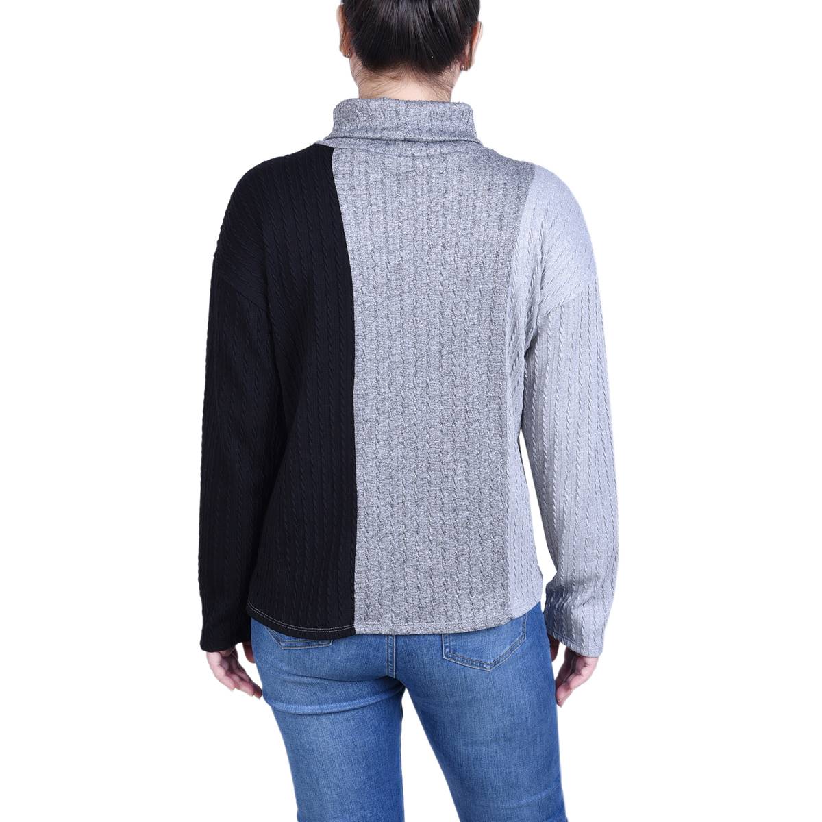 Womens NY Collection Vertical Color Block Rib-Knit Turtleneck